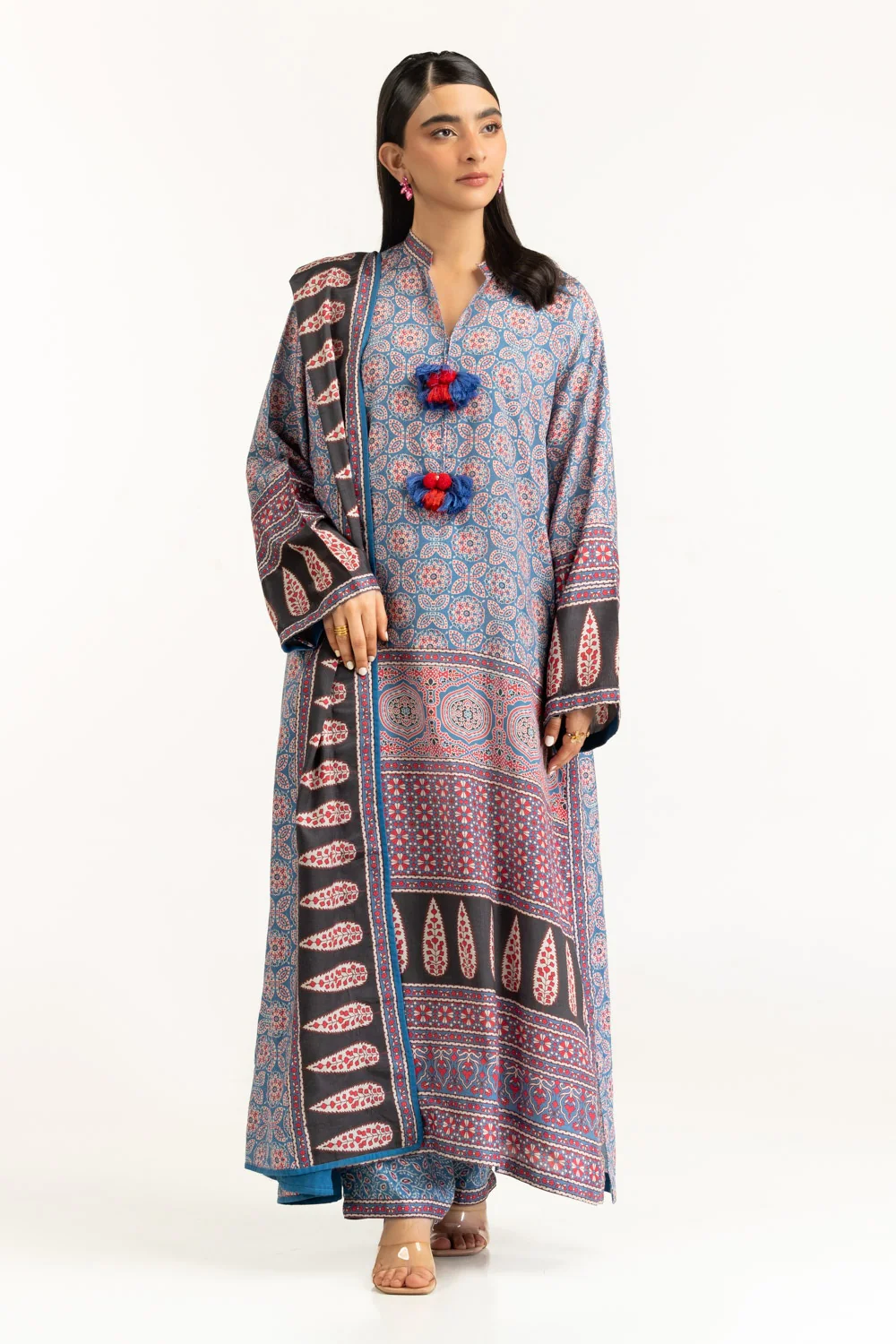 3PC raw-silk Printed Suit
