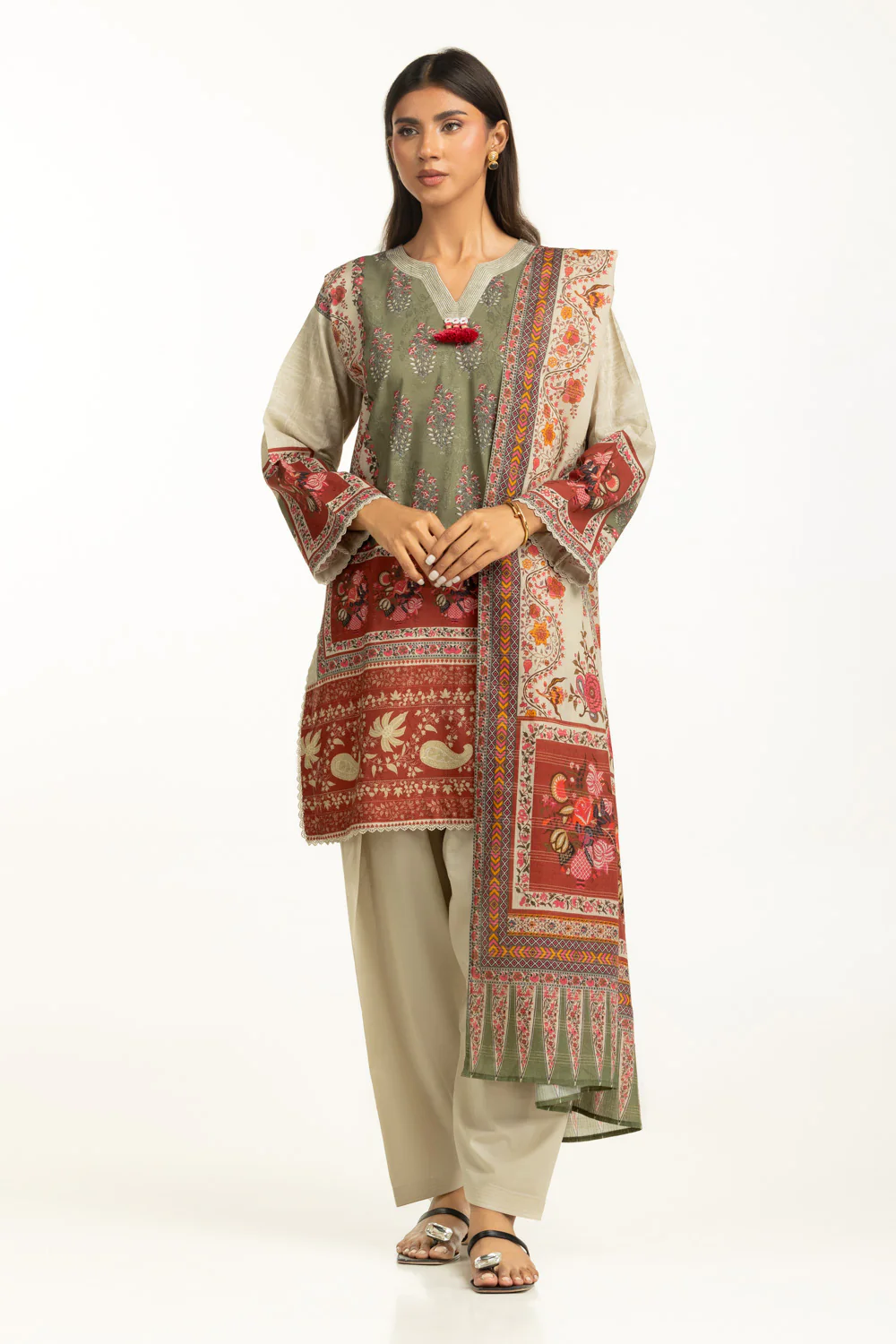 3PC Self Jacquard Printed Suit