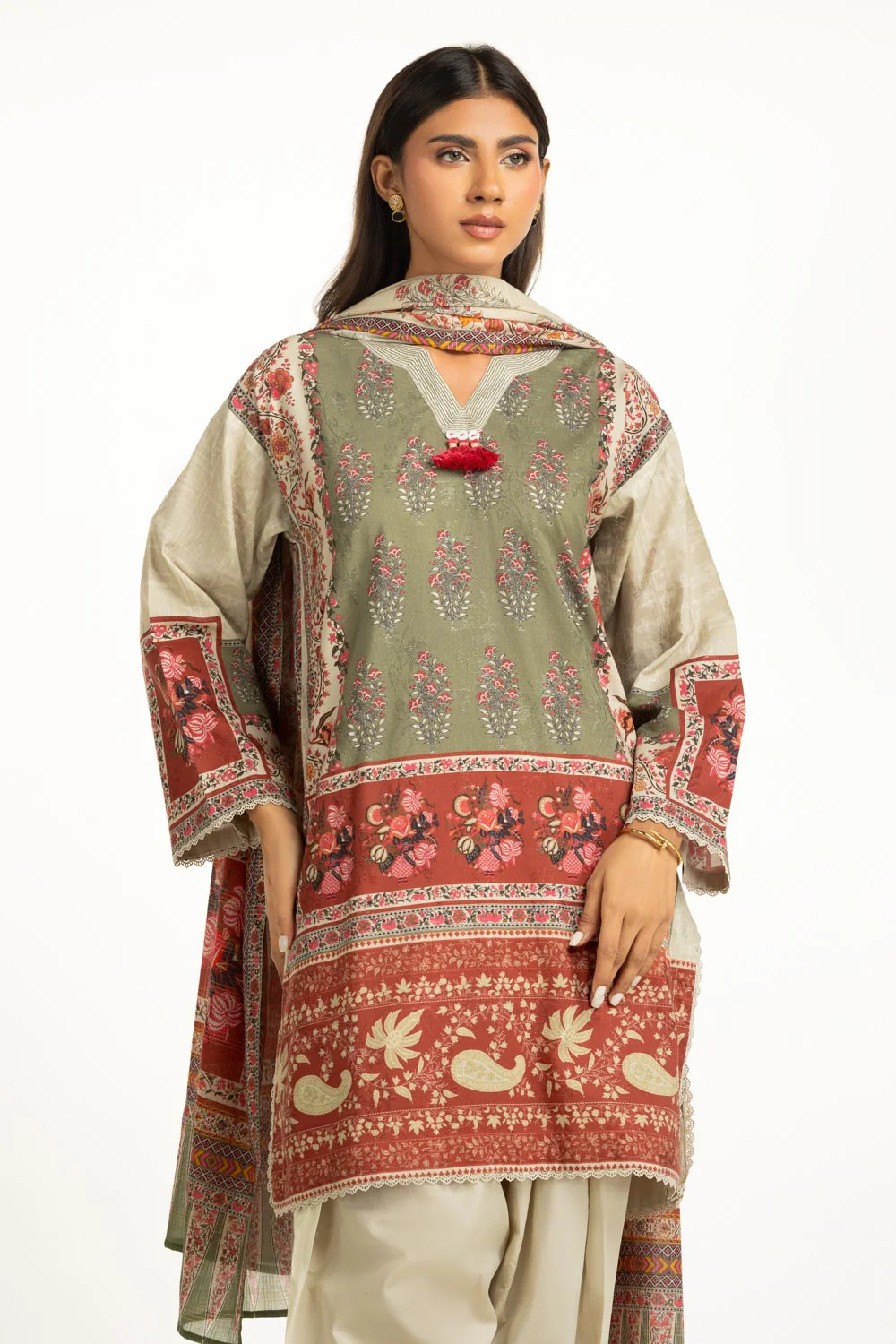 3PC Self Jacquard Printed Suit - Image 3