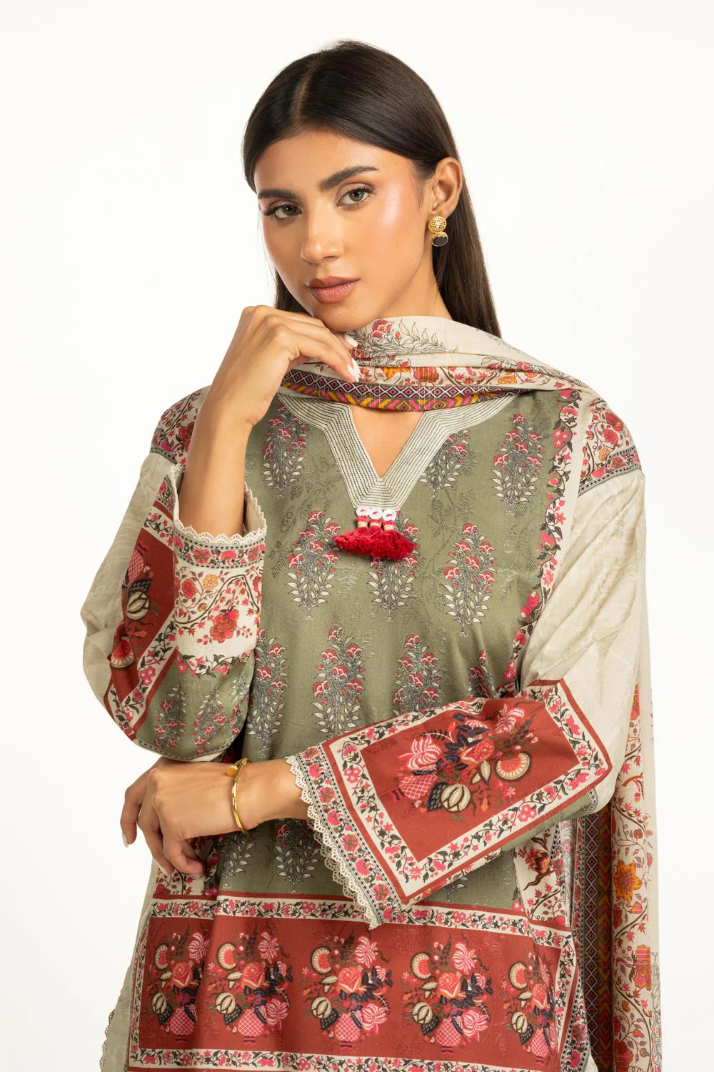 3PC Self Jacquard Printed Suit - Image 4