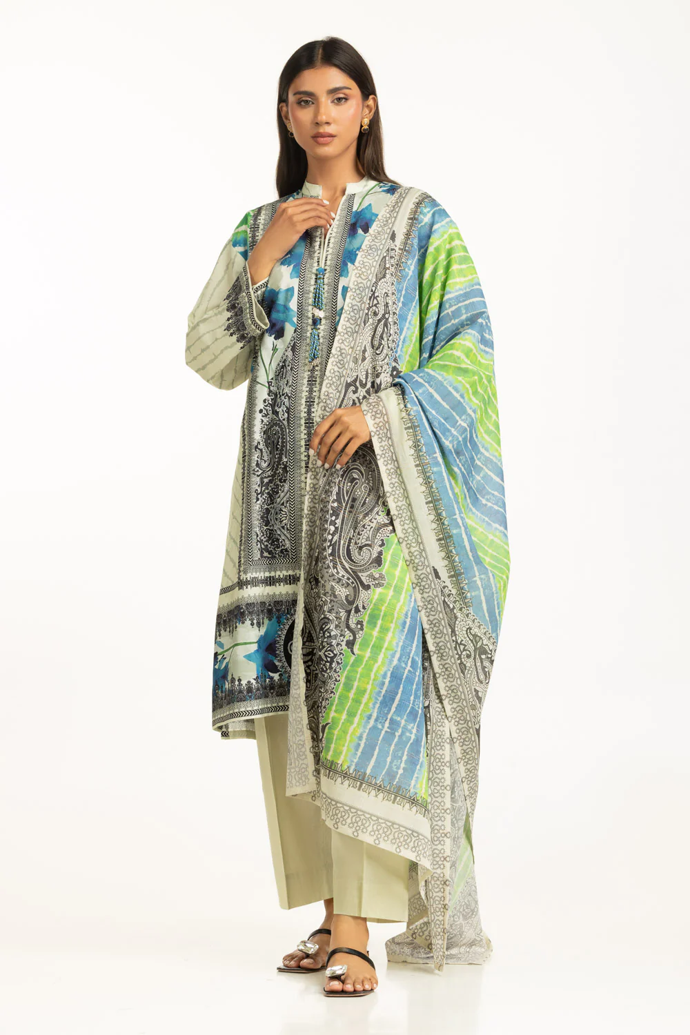 3PC Self Jacquard Printed Suit - Image 3