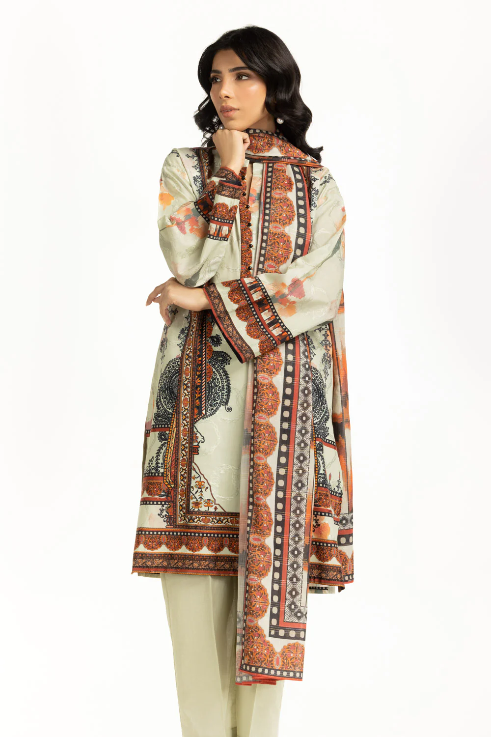 3PC Self Jacquard Printed Suit - Image 3