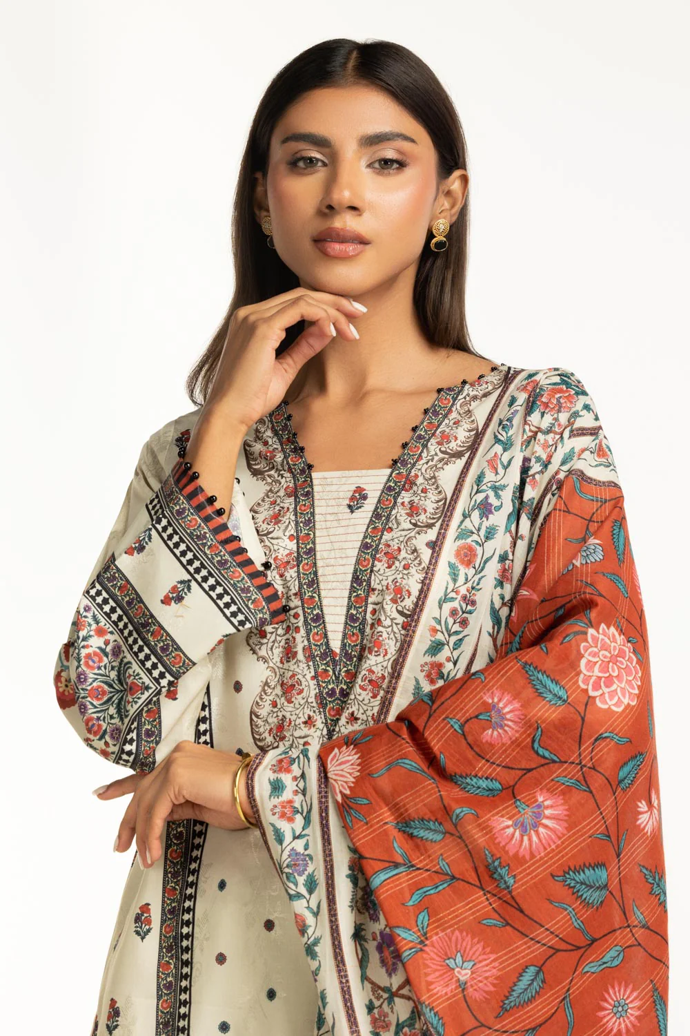 3PC Self Jacquard Printed Suit - Image 2