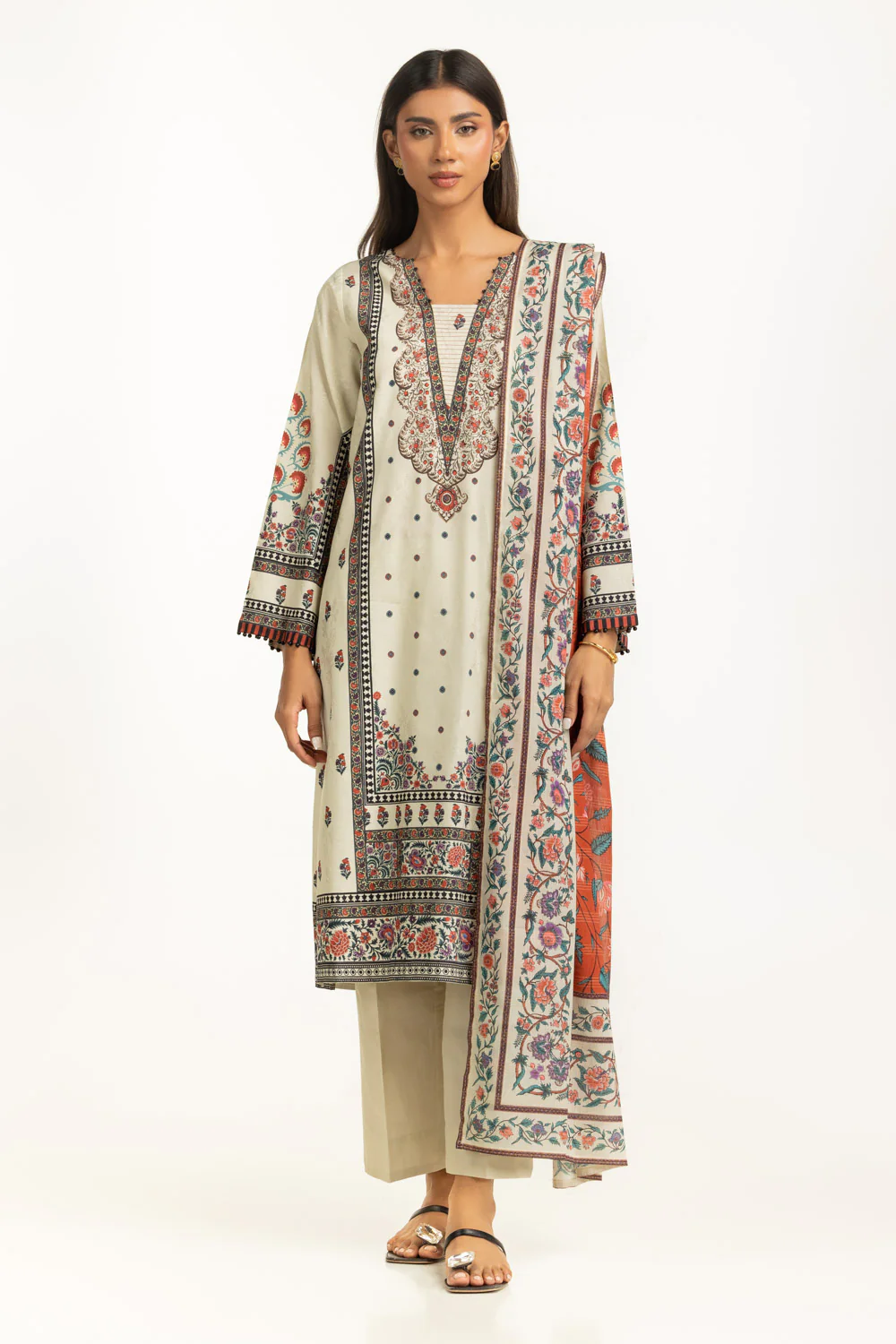 3PC Self Jacquard Printed Suit - Image 3