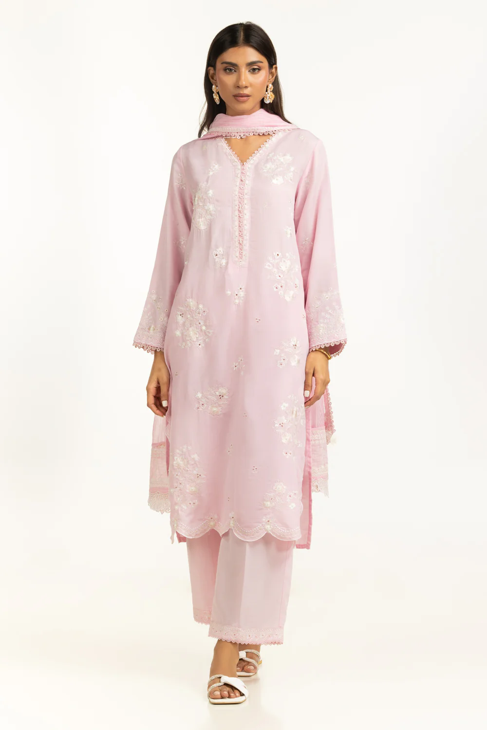 3PC Swiss Lawn Slub Embroidered Suit