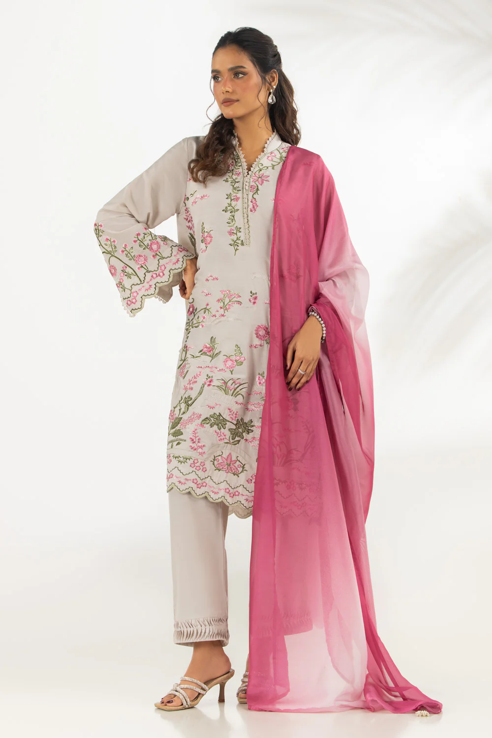 3PC Swiss Lawn Slub Embroidered Suit - Image 3