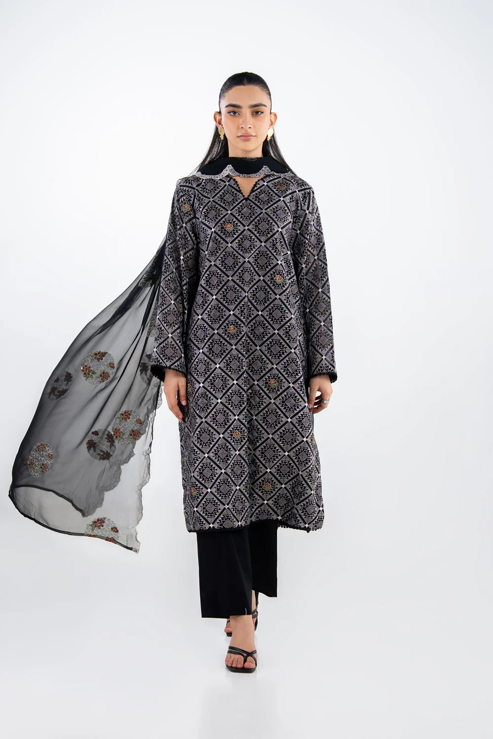 3PC Swiss Voile Embroidered Suit