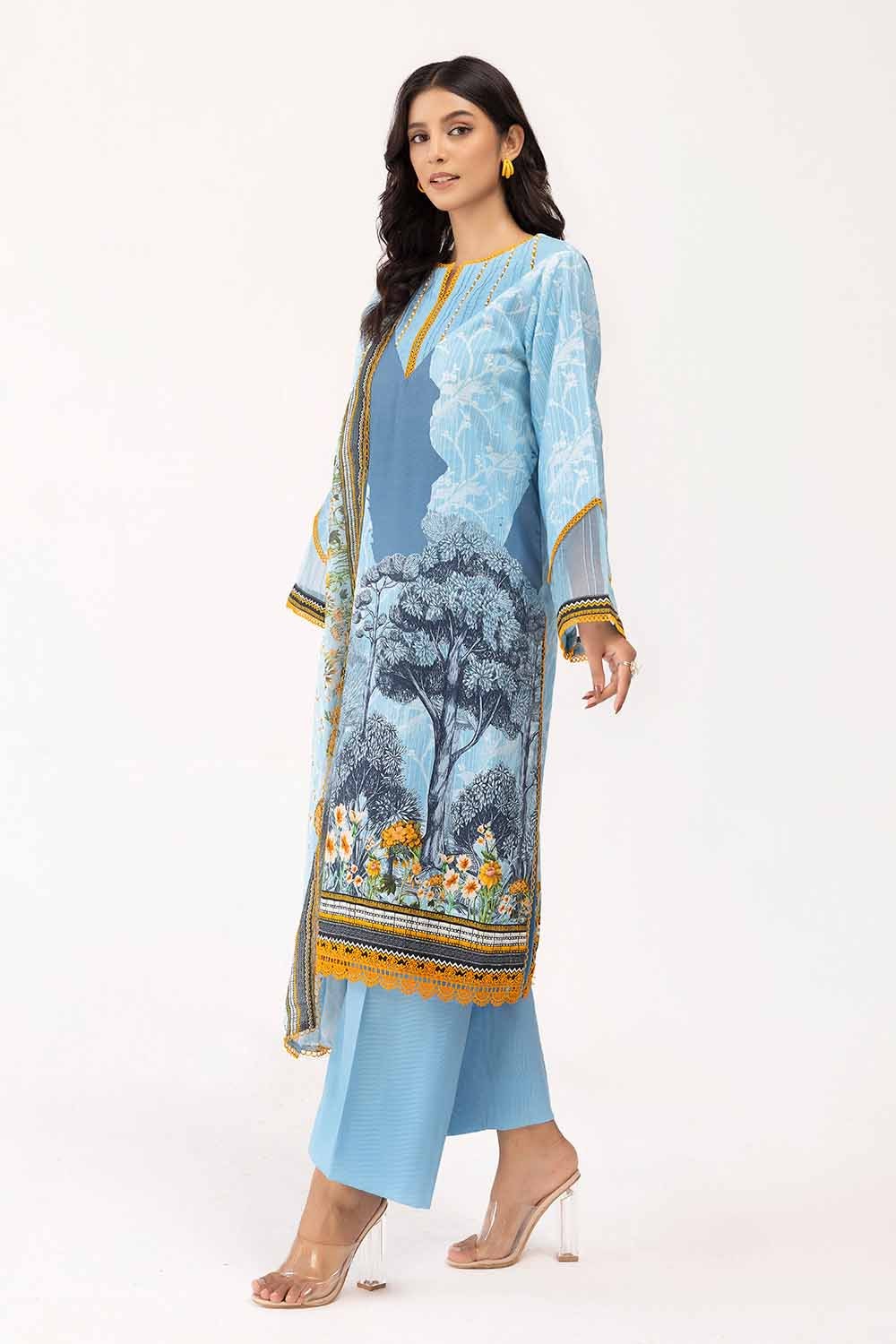 3 Piece Unstitched Corduroy Suit with Cotton Net Dupatta - Image 3