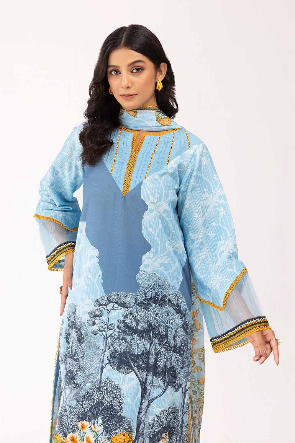 3 Piece Unstitched Corduroy Suit with Cotton Net Dupatta - Image 5