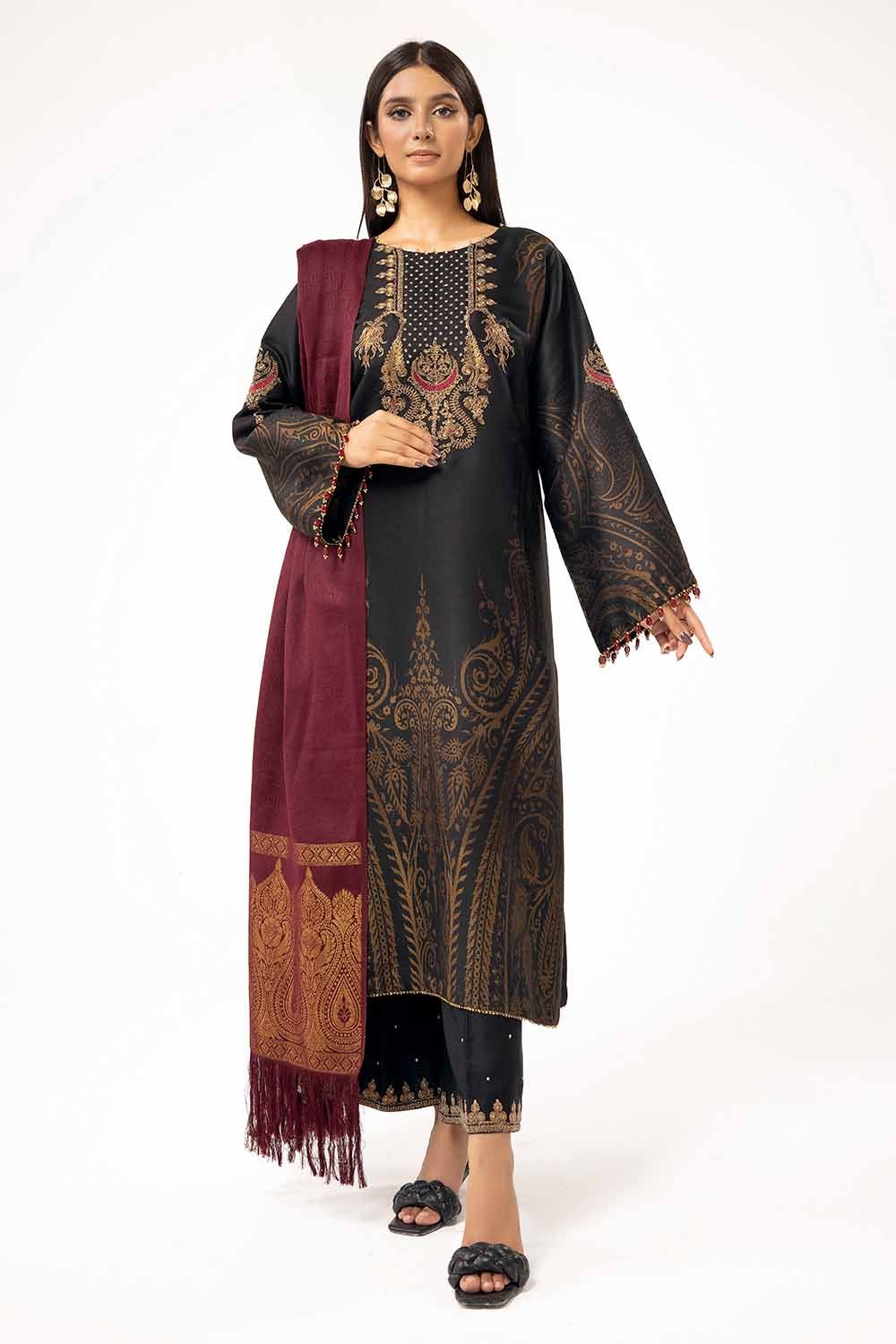 3 Piece Unstitched Embroidered Jacquard Suit with Pashmina Shawl