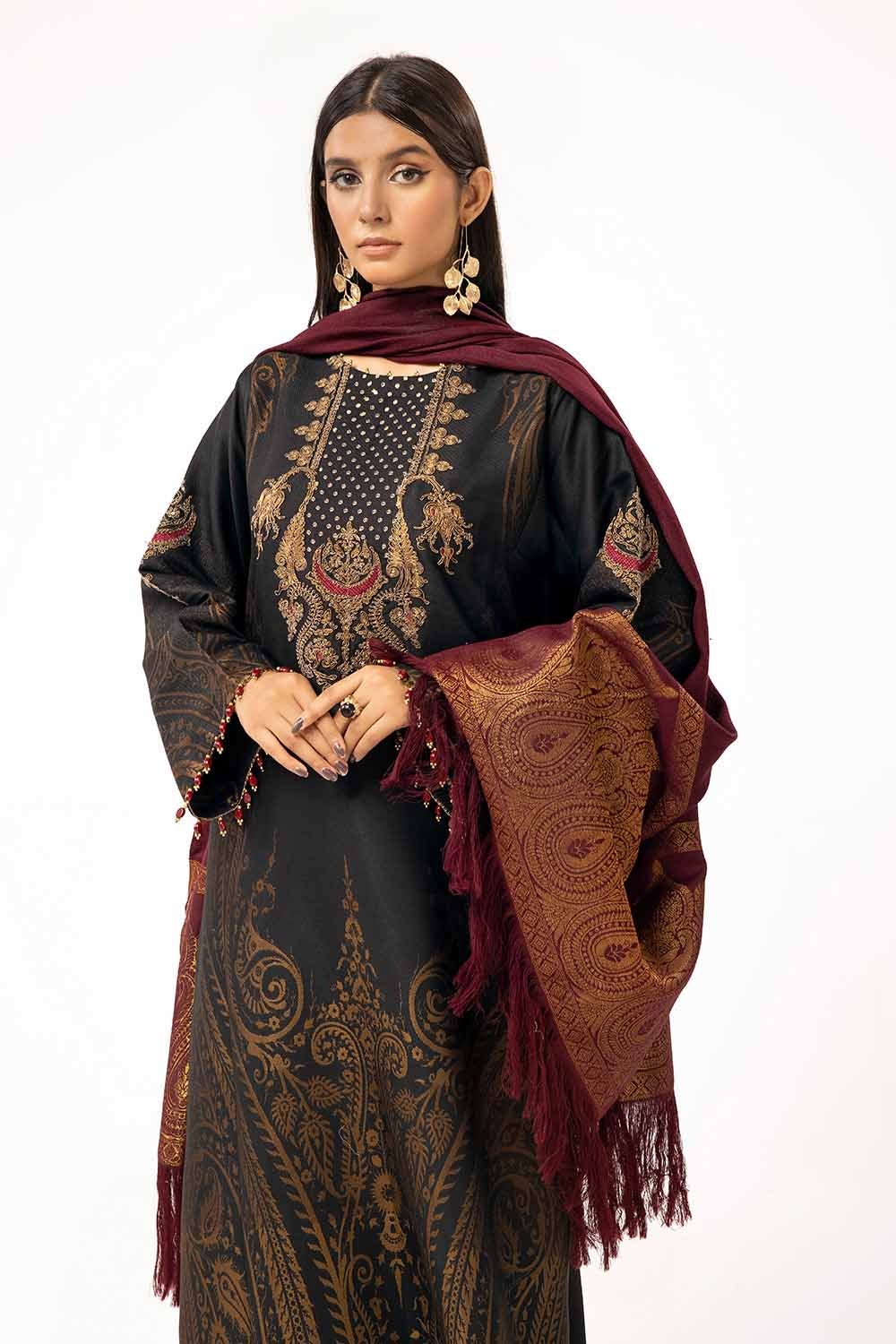3 Piece Unstitched Embroidered Jacquard Suit with Pashmina Shawl - Image 2