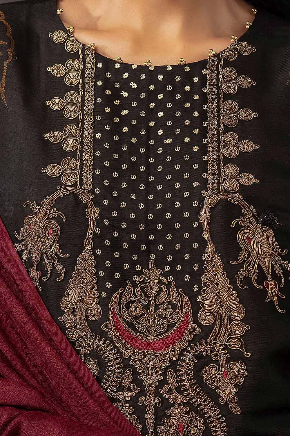 3 Piece Unstitched Embroidered Jacquard Suit with Pashmina Shawl - Image 6