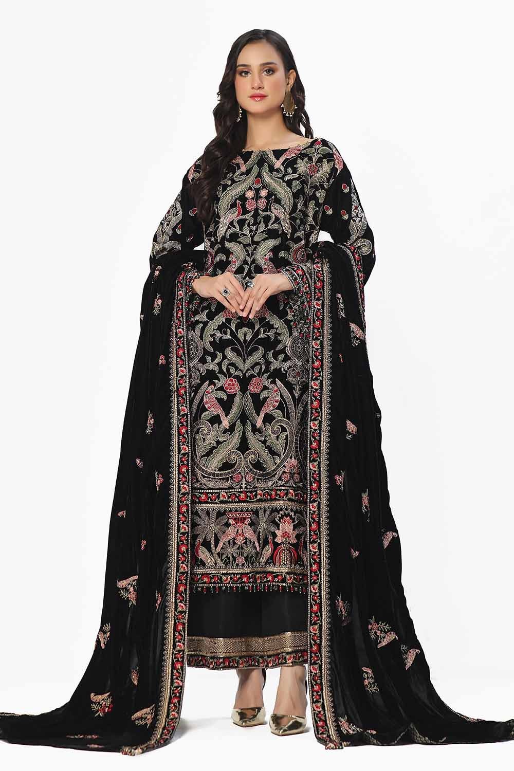 3 Piece Unstitched Embroidered Velvet Suit with Embroidered Velvet Dupatta - Image 4