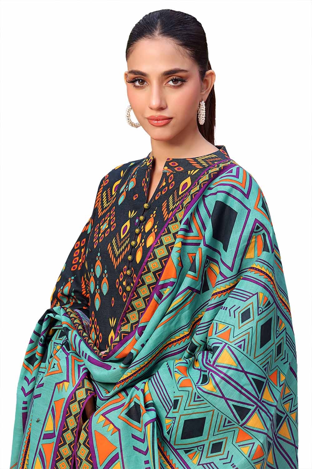 3 Piece Unstitched Printed Khaddar Suit - Image 5