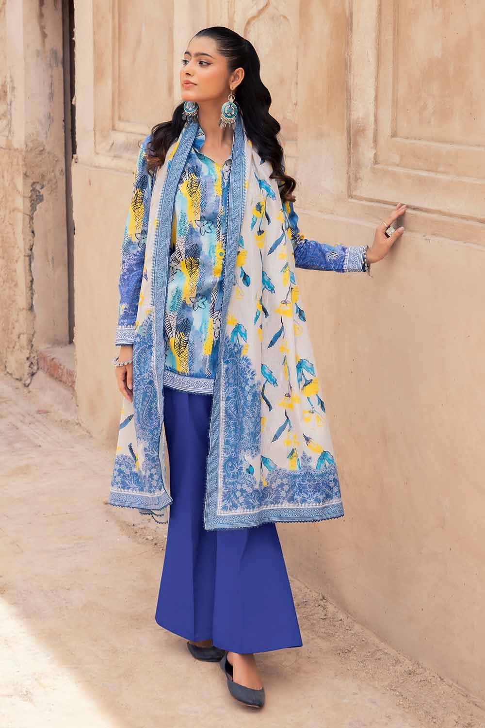 3 Piece Unstitched Printed Lawn Suit with Woven Stripe Dupatta - Image 2