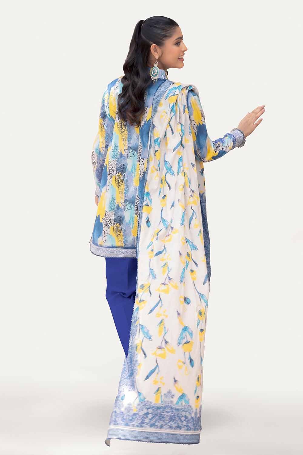3 Piece Unstitched Printed Lawn Suit with Woven Stripe Dupatta - Image 3