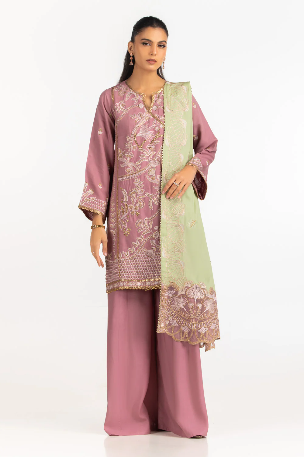 3PC Viscose Rawsilk Embroidered Suit - Image 3