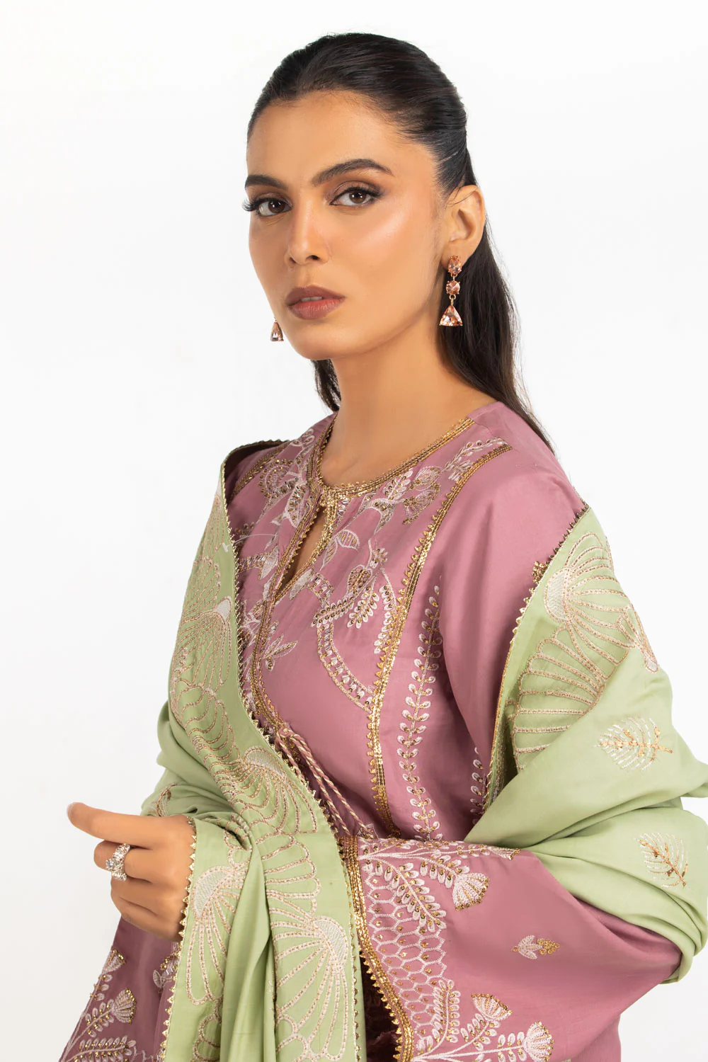 3PC Viscose Rawsilk Embroidered Suit - Image 5