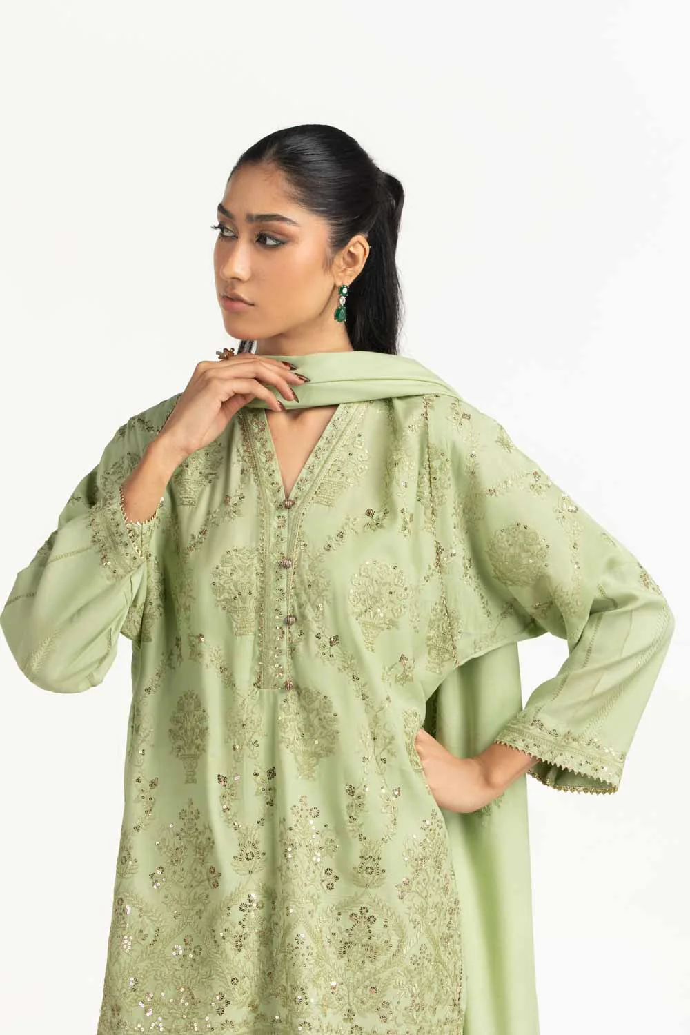 3PC Viscose Rawsilk Embroidered Suit - Image 2