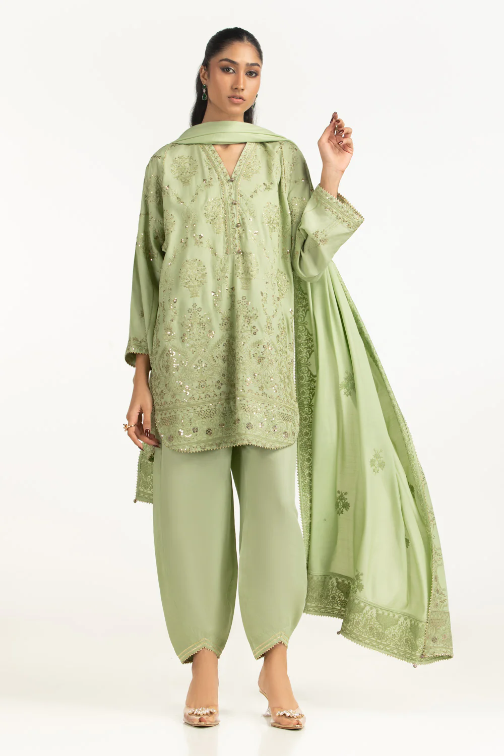 3PC Viscose Rawsilk Embroidered Suit - Image 3