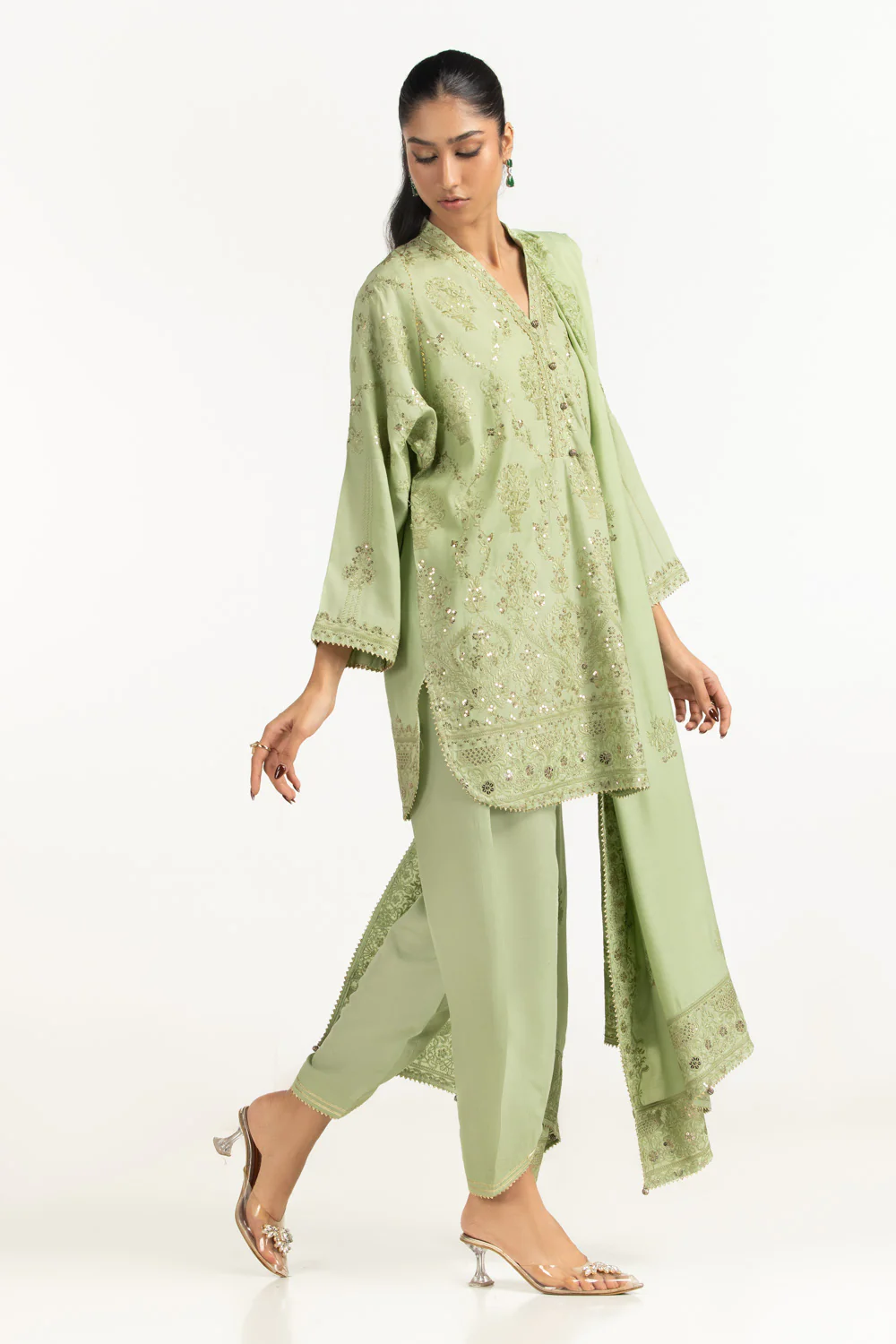3PC Viscose Rawsilk Embroidered Suit - Image 4