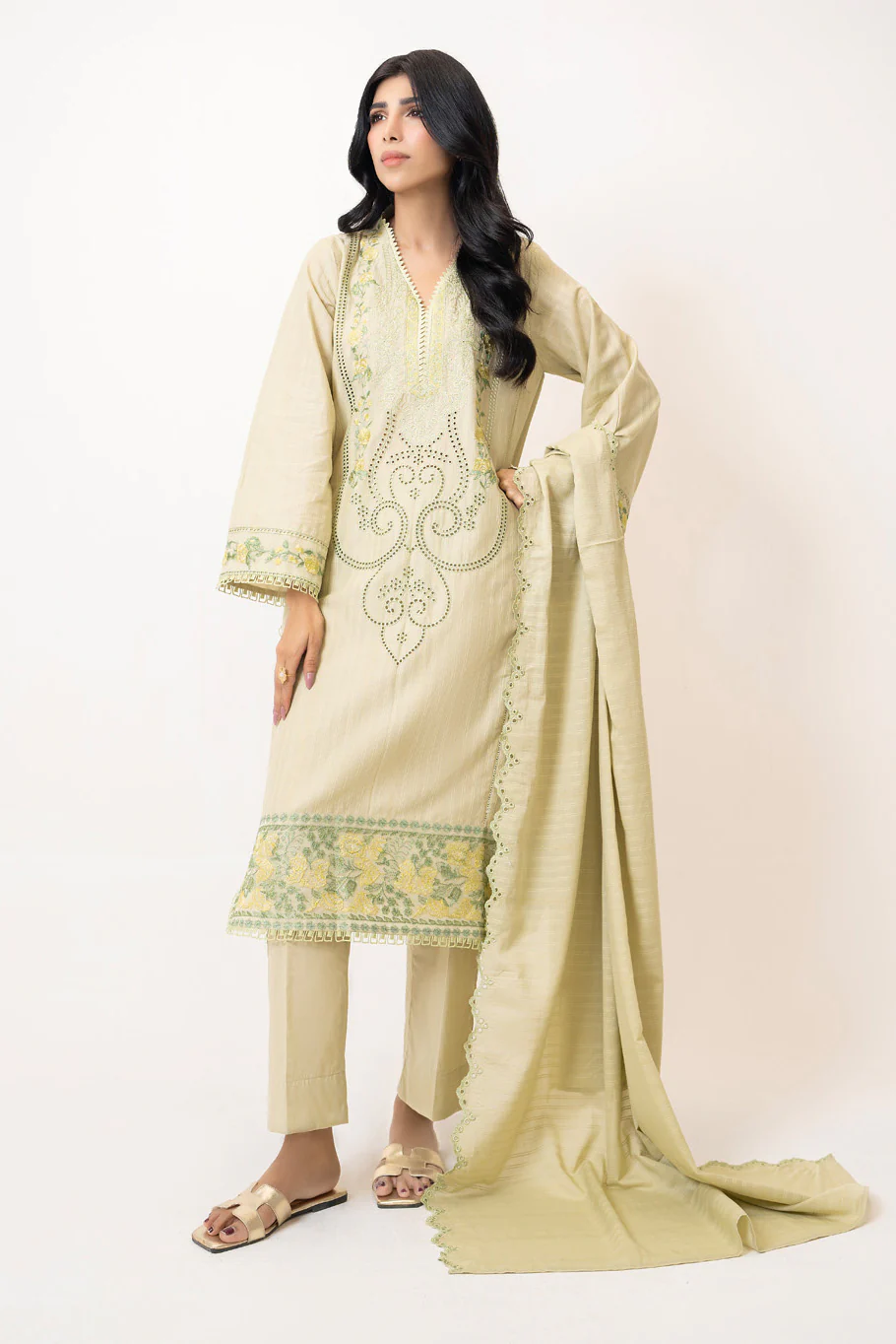 3PC Zari Stripe Embroidered Suit - Image 3