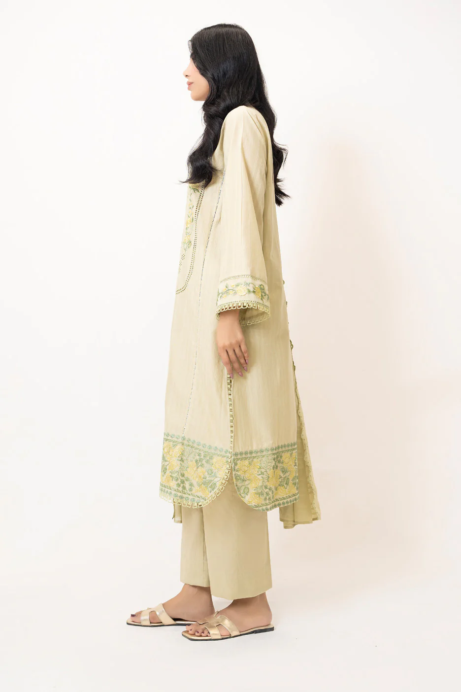 3PC Zari Stripe Embroidered Suit - Image 4