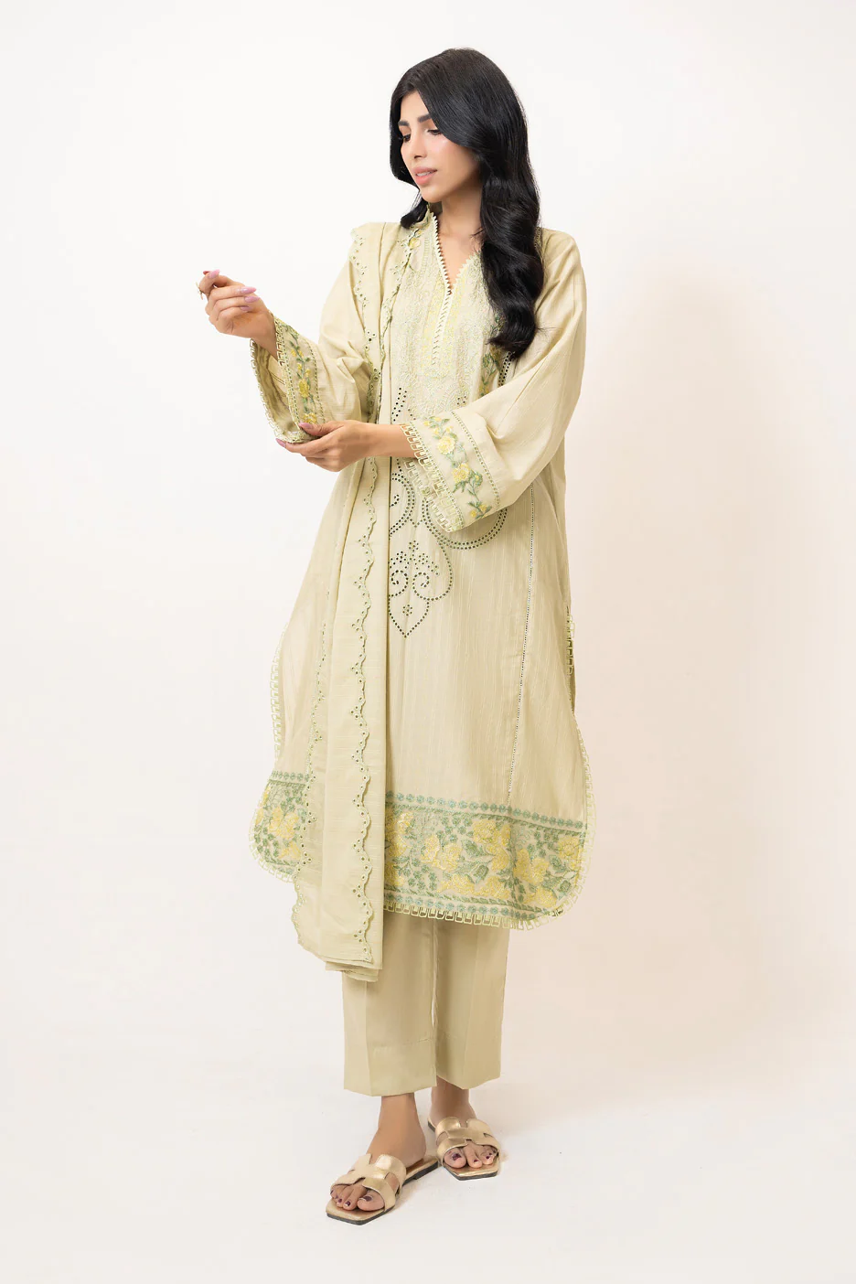 3PC Zari Stripe Embroidered Suit - Image 5