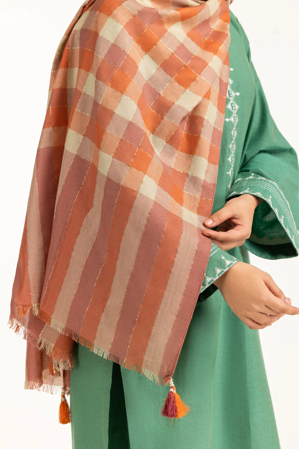 Acrylic Checkered Zari Shawl - Image 2
