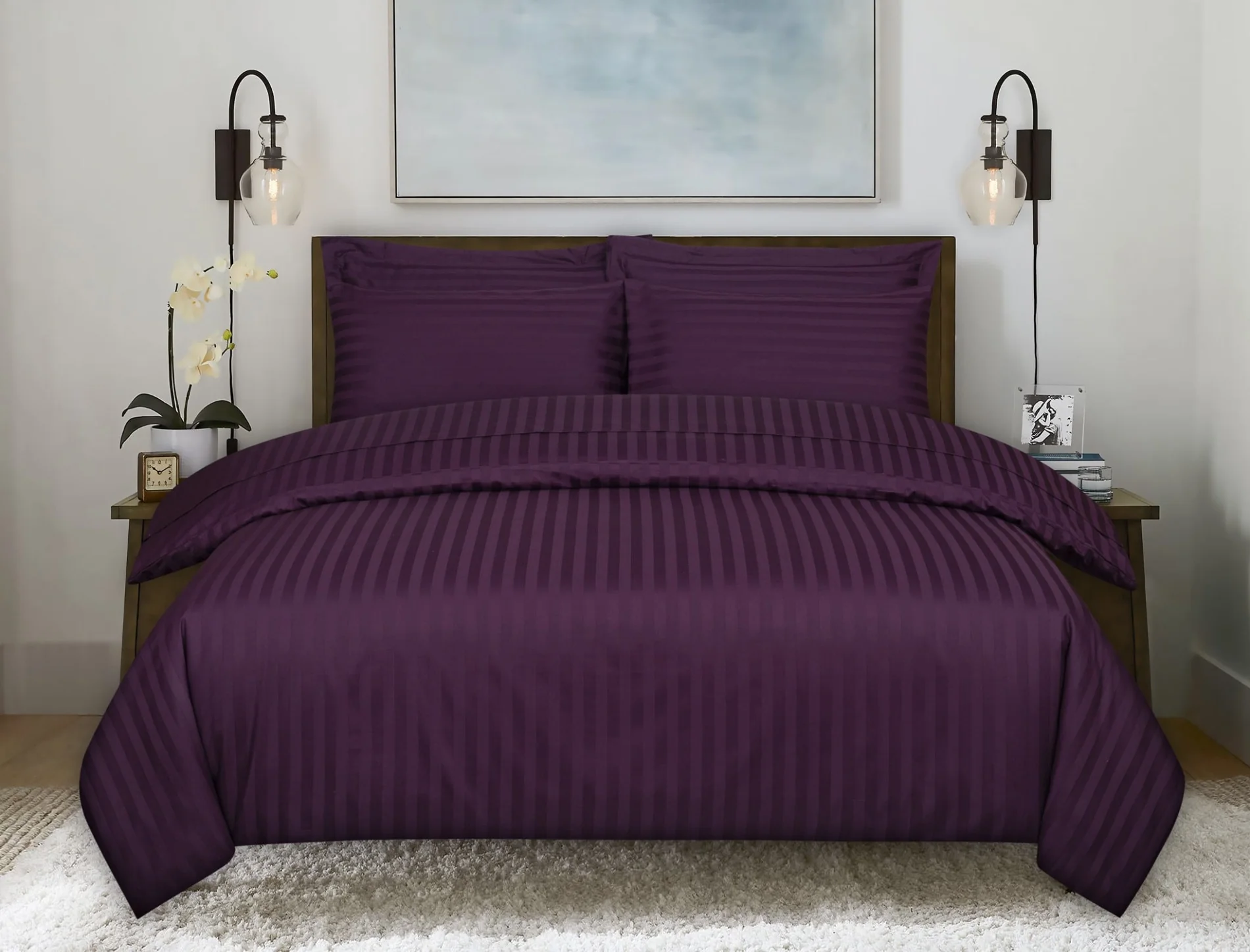 Amethyst Stripe Satin T-250 Quiltcover Set - Image 2