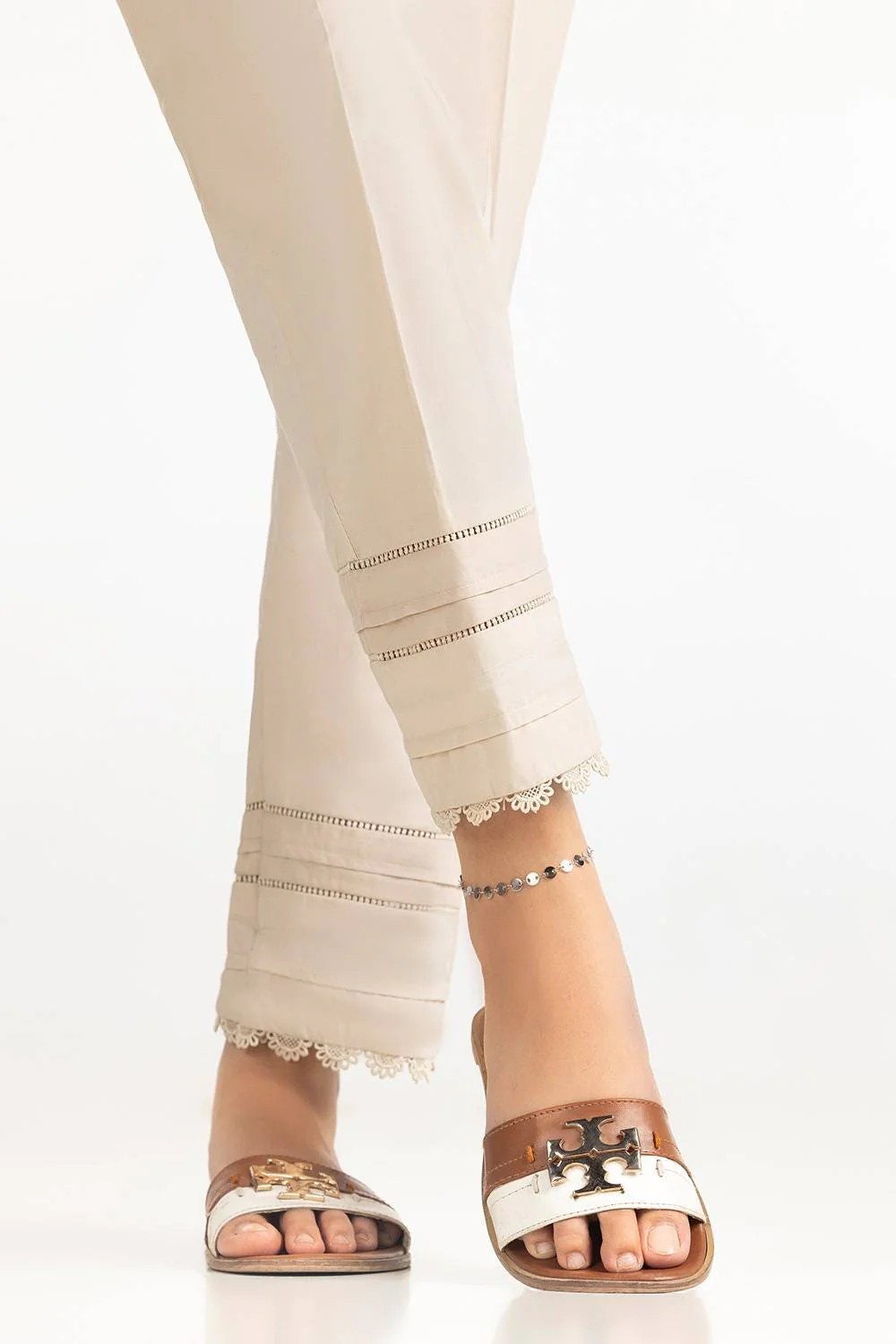 Beige Cambric Embellished Trouser