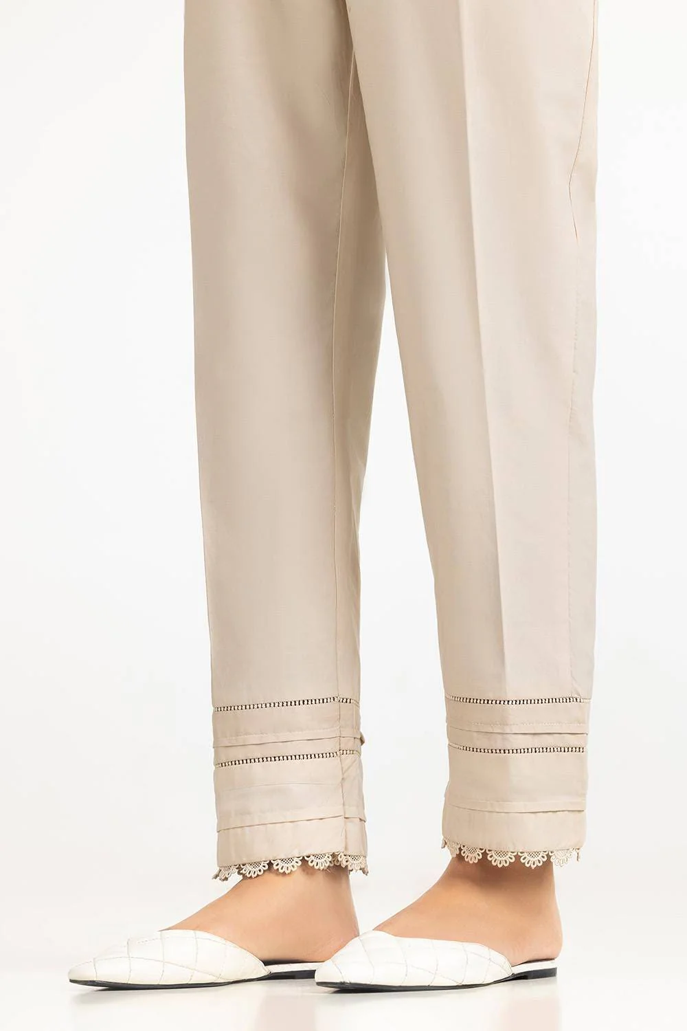 Beige Cambric Embellished Trouser - Image 2