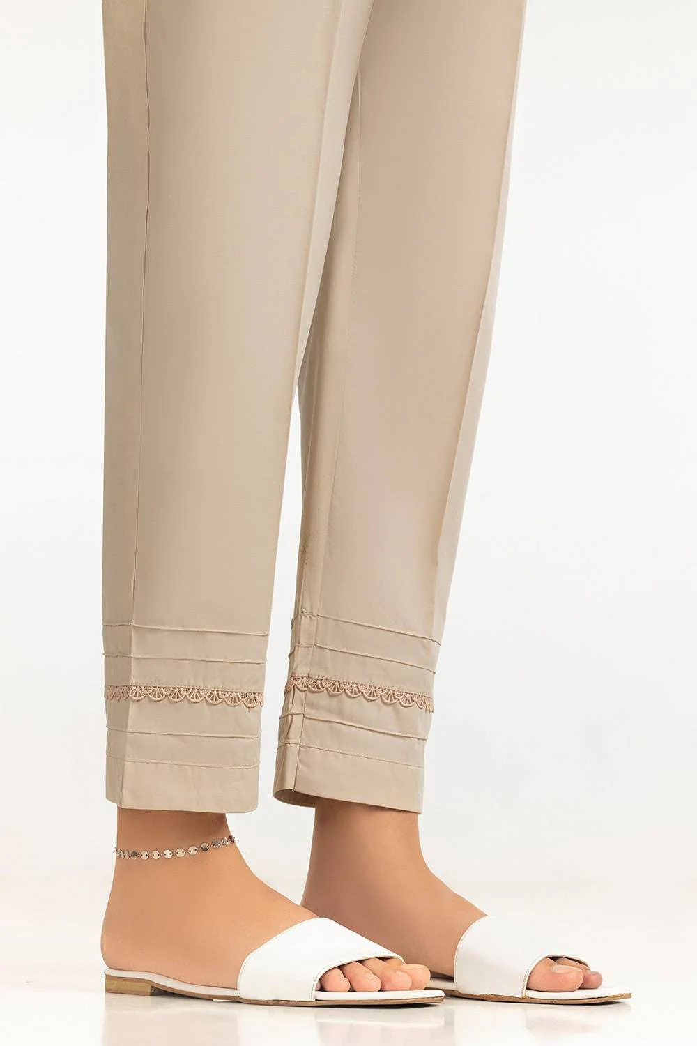 Beige Cambric Embellished Trouser - Image 3