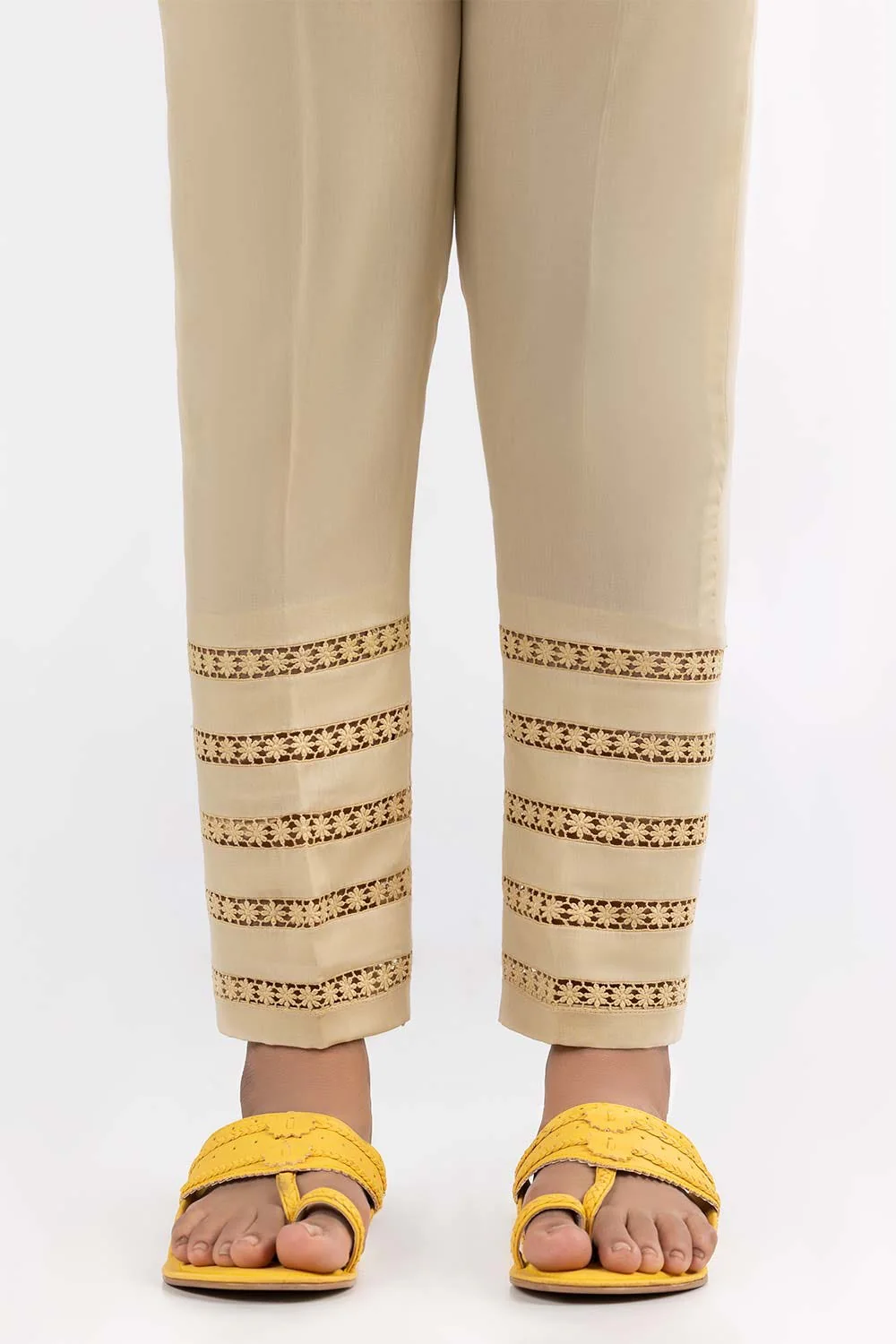 Beige Cambric Fashion Trousers - Image 2