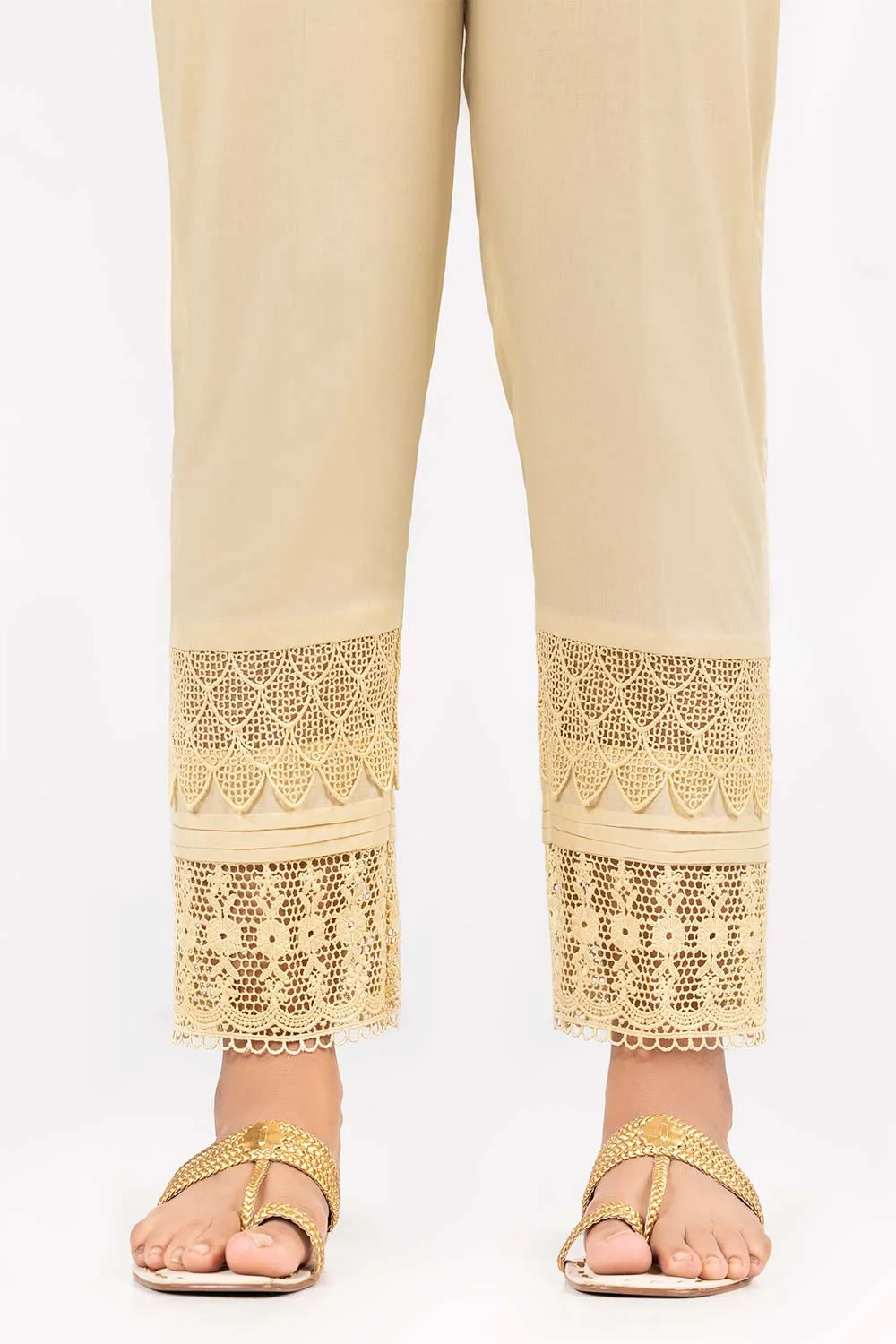 Beige Cambric Fashion Trousers - Image 2