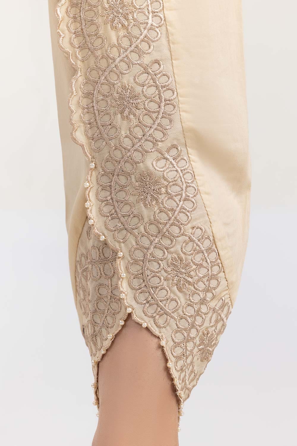 Beige Embroidered Cambric Tulip Shalwar - Image 3