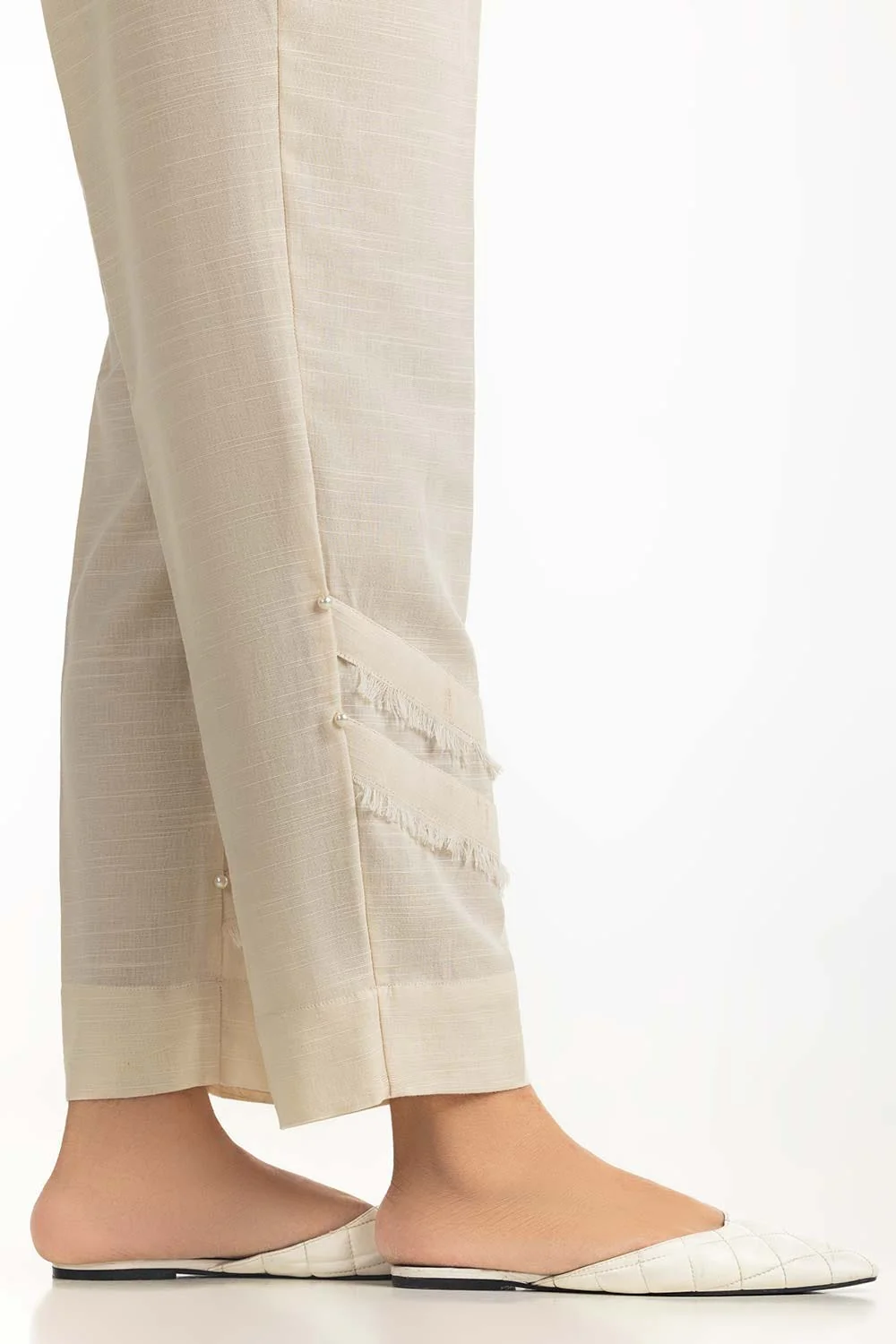 Beige Khaddar Embellished Trouser - Image 3
