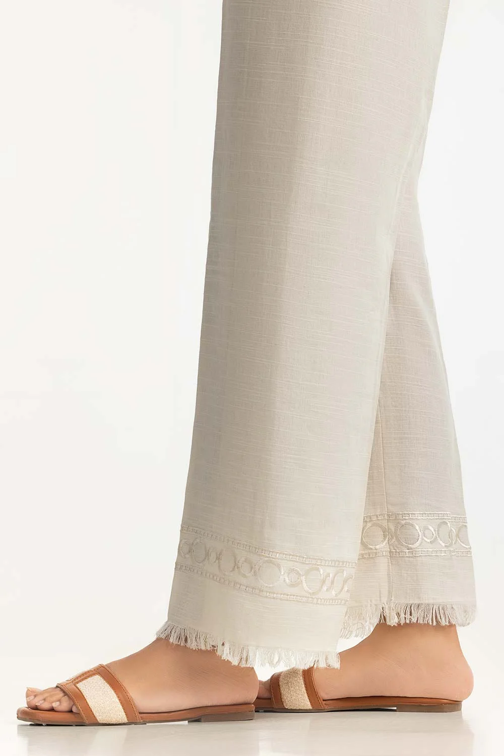 Beige Khaddar Embellished Trouser - Image 3