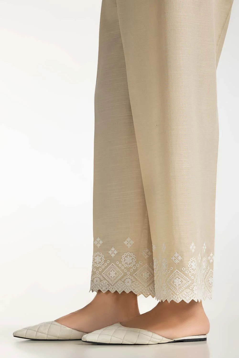 Beige Khaddar Embroidered Trouser - Image 2