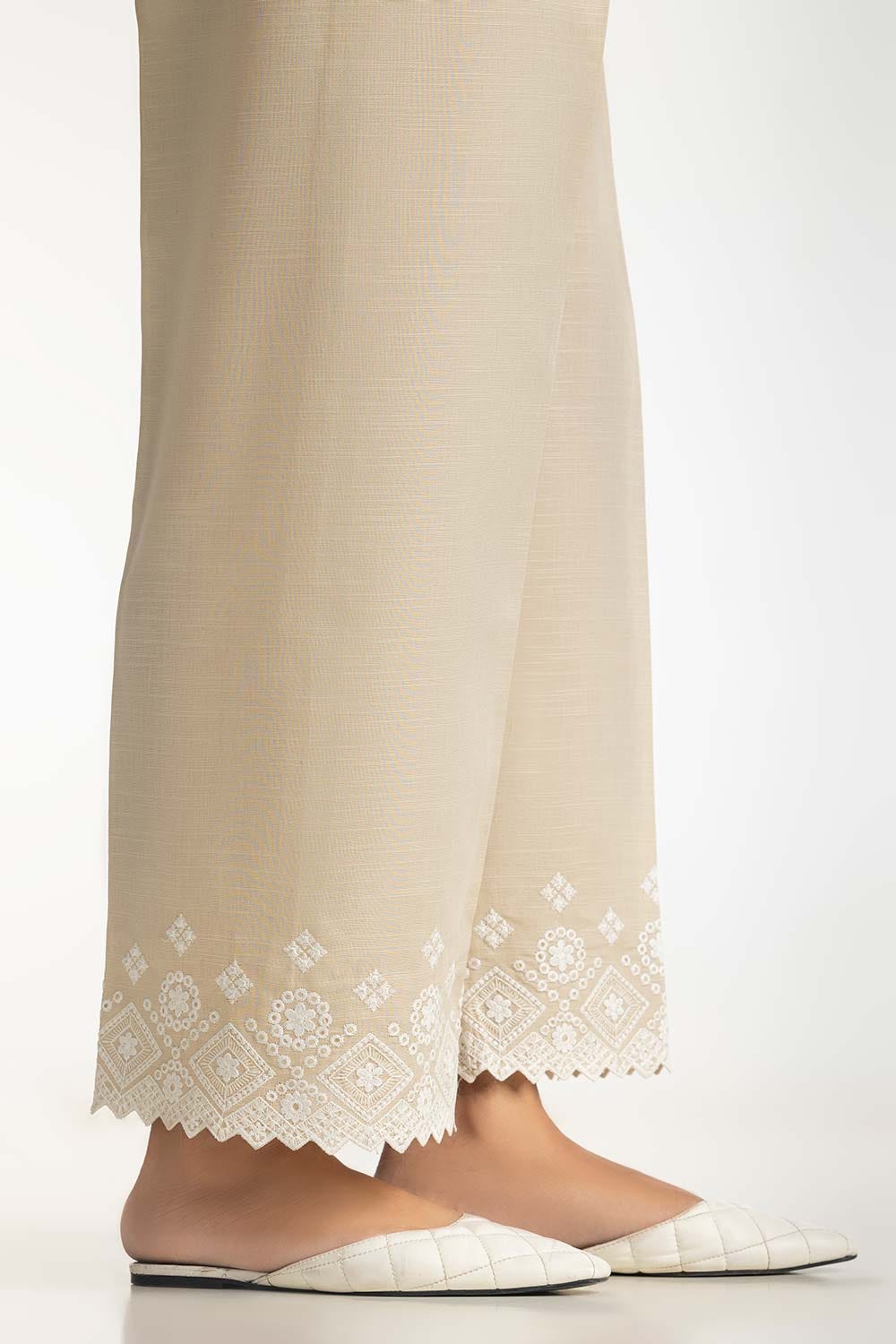 Beige Khaddar Embroidered Trouser - Image 3