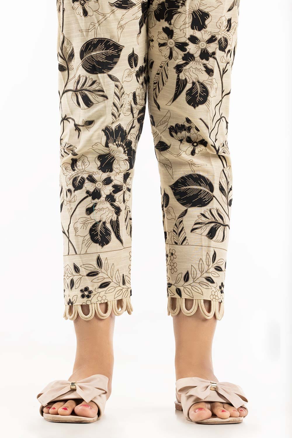 Beige Khaddar Screen Print Trousers - Image 2