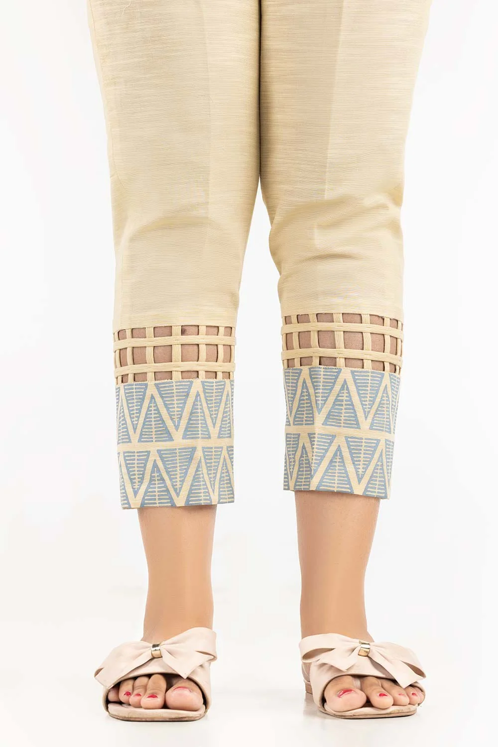Beige Khaddar Screen Printed Trousers - Image 2