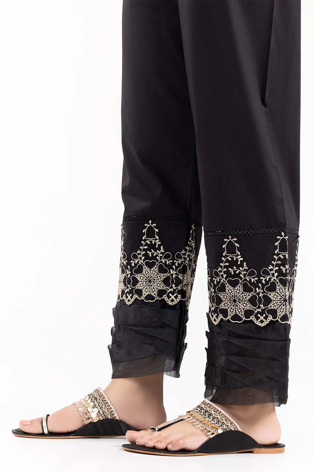 Black Cambric Embroidered Trousers - Image 2
