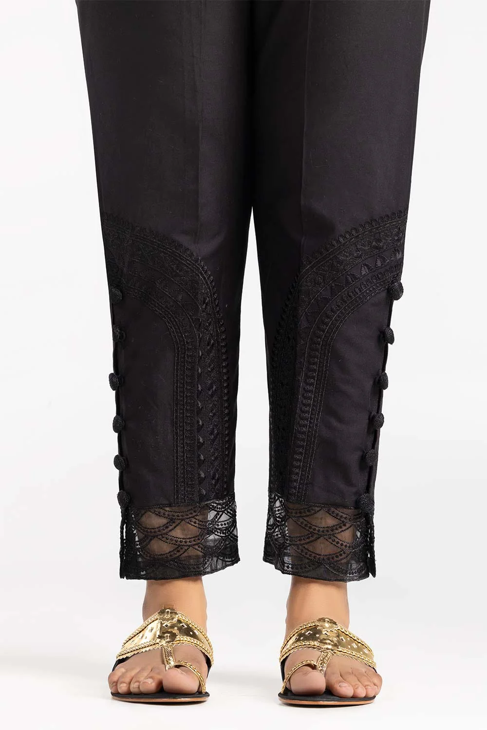 Black Cambric Embroidered Trousers - Image 2