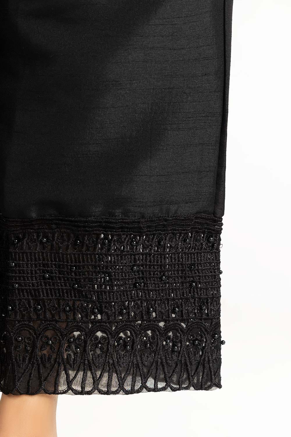 Black Dyed Raw Silk Embroidered Trousers - Image 3