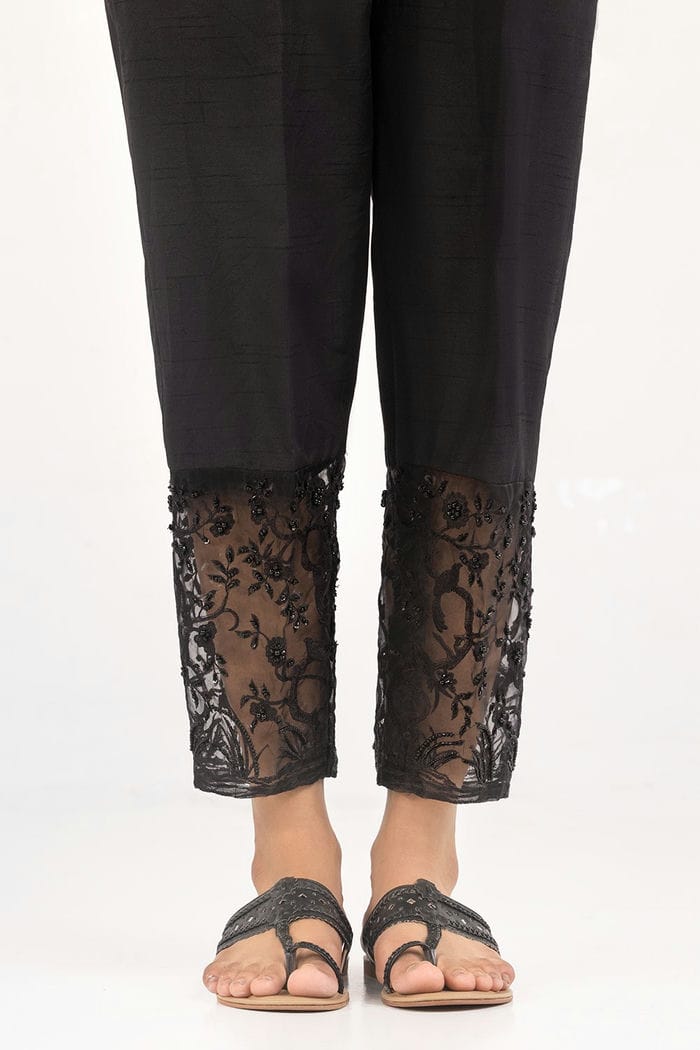 Black Embroicered Indian Raw Silk Trousers - Image 2