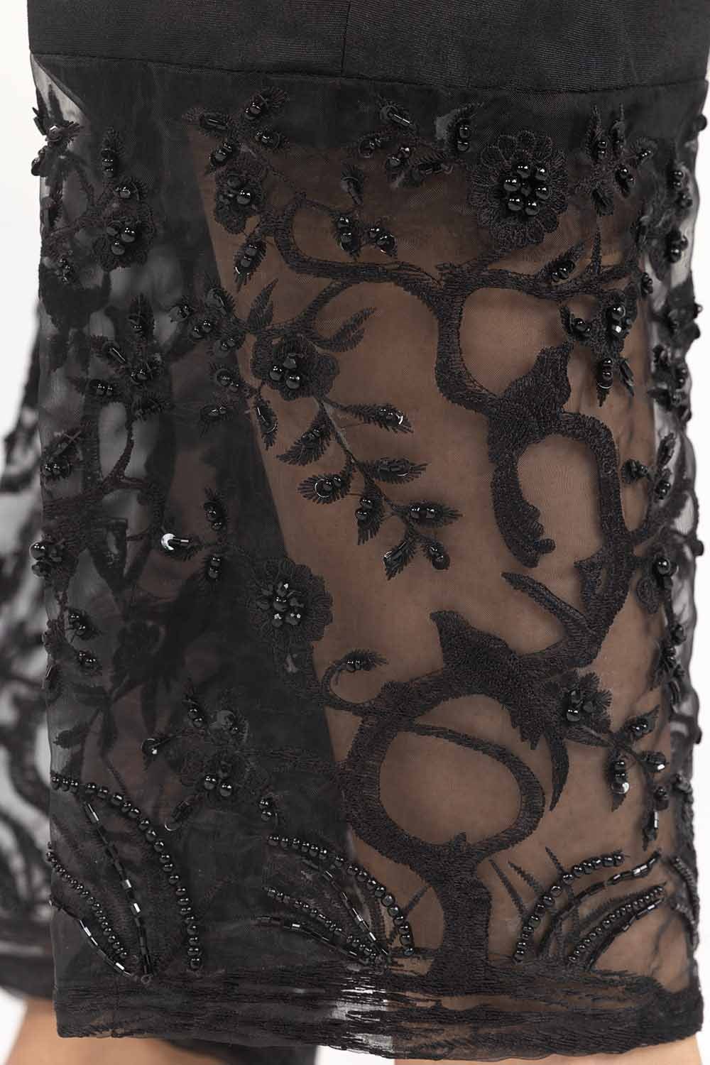 Black Embroicered Indian Raw Silk Trousers - Image 3