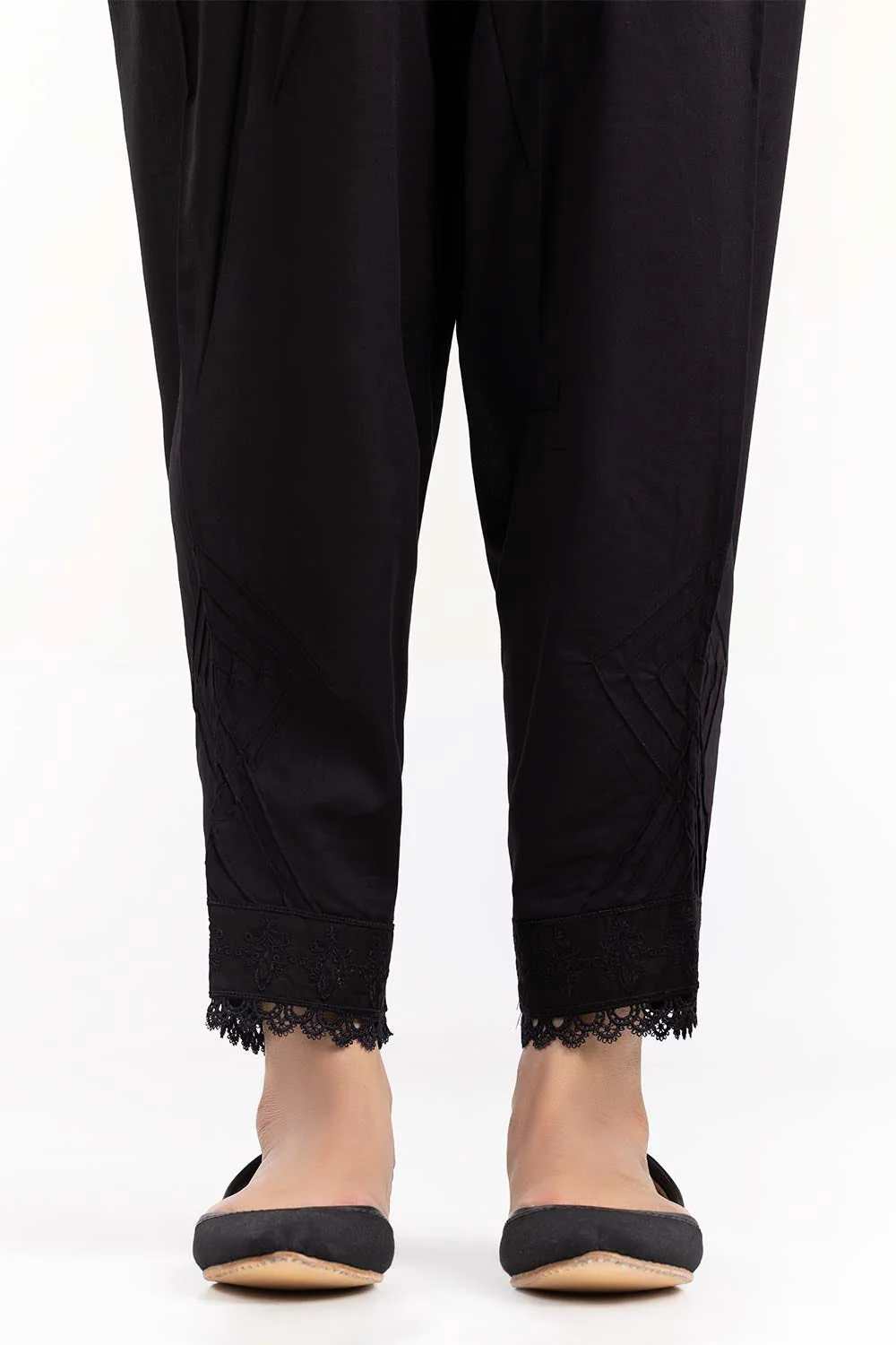 Black Embroidered Cambric Shalwar