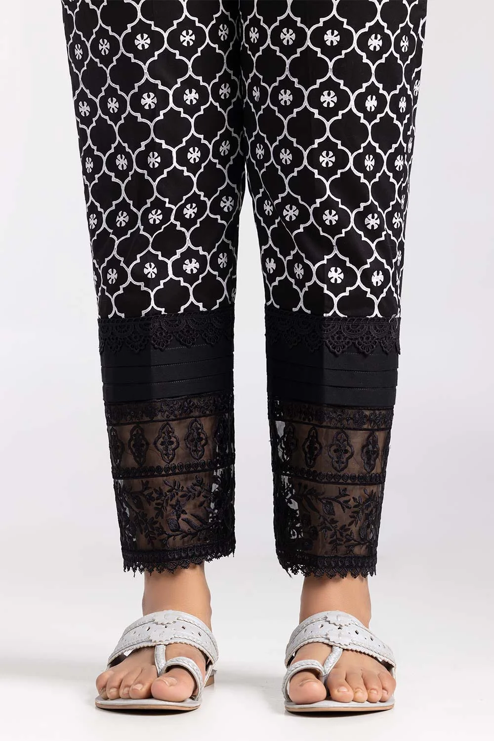 Black Embroidered Cambric Trousers - Image 2