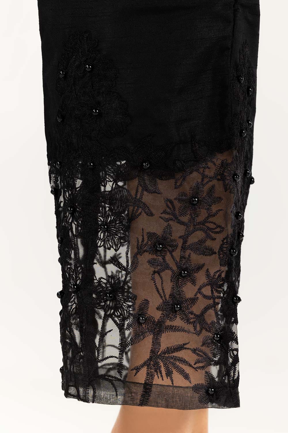 Black Embroidered Indian Raw Silk Trousers - Image 3